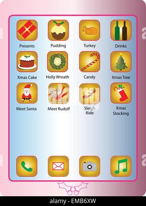Einen rosa Touch-Screen-Handy mit Weihnachten unter dem Motto Programmsymbole für Geschenkpapier oder Weihnachtskarte Stock Vektor