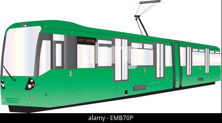 Moderne grüne Straßenbahn oder Straßenbahn isoliert auf weiss Stock Vektor