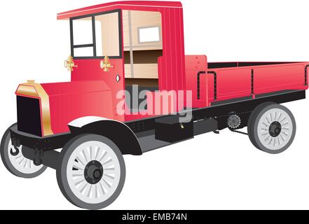 Einen roten Veteran LKW oder Pick-up aus dem frühen zwanzigsten Jahrhundert isoliert auf weiss Stock Vektor
