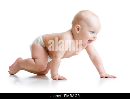 Crawling Baby isoliert auf weißem Hintergrund Stockfoto