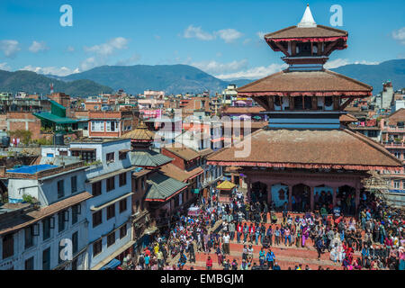 Ansicht des Durbar Square in Kathmandu während Holi-Fest Stockfoto