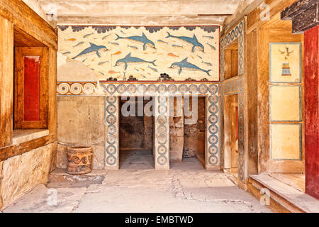 Die Halle der Doppeläxte und Megaron der Königin des Palastes in Knossos auf Kreta, Griechenland Stockfoto