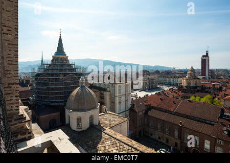 Italien Piemont Turin Ansicht von Turin Piazza Castello und Kuppel des Guarini in Restaurierung Stockfoto