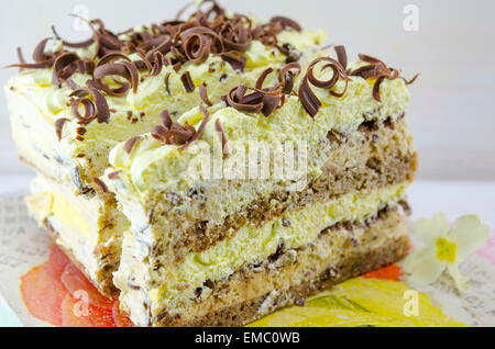 Cappuccino-Kuchen auf einem Teller Stockfoto
