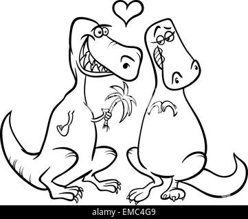 Dinos in Liebe Cartoon Malvorlagen Stock Vektor