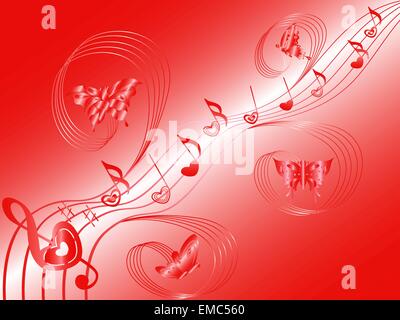 Fliegende Schmetterlinge rund um Musiknoten auf Daube Stock Vektor