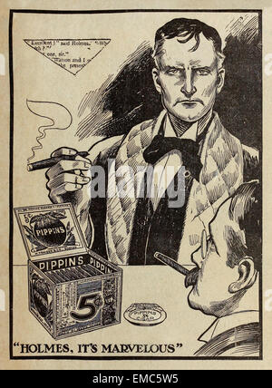 "Holmes, es ist wunderbare" Pippins Zigarre print Anzeige mit Sherlock Holmes und Dr. Watson. Aus einer Reihe von Broschüren, die im Jahr 1911 mit The Boston Sunday Post verteilt. Pippins Zigarren wurden von Traiser & Co. Inc. Boston hergestellt. Sherlock wird gezeichnet, um Schauspieler William Gillette ähneln, die den Detektiv auf der Bühne in eine sehr erfolgreiche Tour durch Großbritannien und den USA dargestellt. Stockfoto