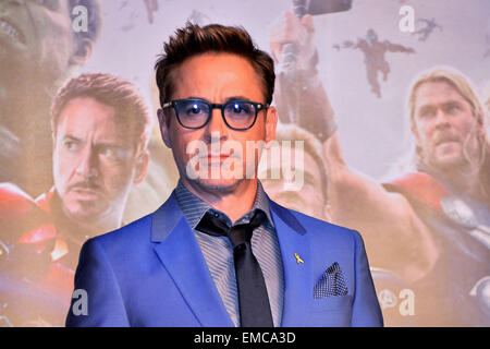 Seoul, Südkorea. 17. April 2015. Schauspieler Robert Downey Jr. besucht die "Avengers: Age of Ultron" Pressekonferenz im Conrad am 17. April 2015 in Seoul, Südkorea. / Picture Alliance © Dpa/Alamy Live-Nachrichten Stockfoto