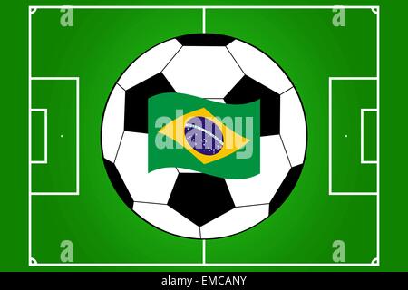 Vektor der Fußballplatz und Ball mit Flagge von Brasilien Stock Vektor