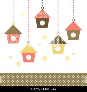 Bunte Vögel beherbergt isoliert auf weiss. Vektor Stock Vektor