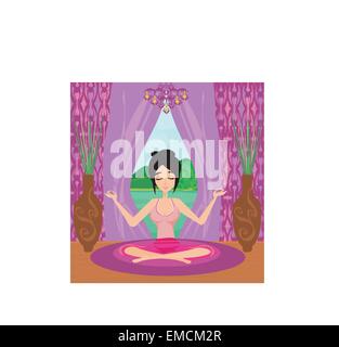 Mädchen sitzt und meditiert Stock Vektor