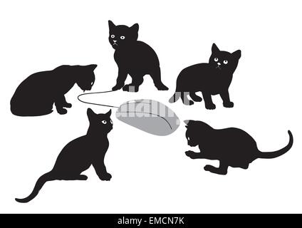 Mann und Kind mit einem Frettchen an der Leine Stock Vektor