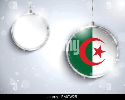 Frohe Weihnachten Silber Ball mit Flagge Algerien Stock Vektor