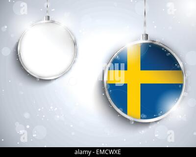 Frohe Weihnachten Silber Ball mit Flagge Schweden Stock Vektor