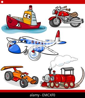 lustige Cartoon-Fahrzeuge und Autos-Satz Stock Vektor
