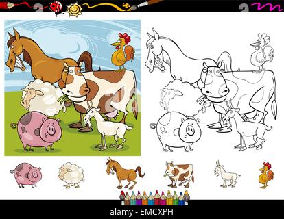 Bauernhof Tiere Cartoon Malvorlagen eingestellt Stock Vektor