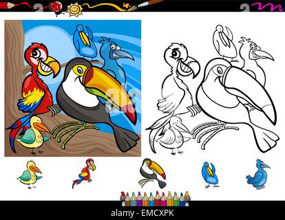 exotische Vögel Cartoon Malvorlagen eingestellt Stock Vektor