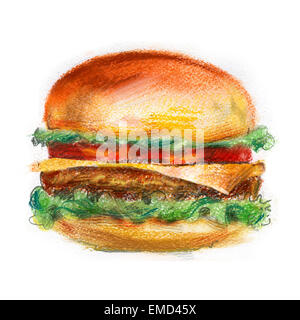 Hamburger, Burger auf weißem Hintergrund. Fast-food Stockfoto