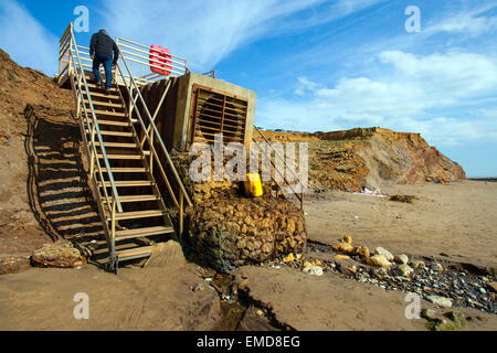 Küstenerosion, Erdrutsch, Strand, Wanderer, Freshwater, Ebbe, Jurassic Coast, Compton Bucht, Isle Of Wight, England, UK, Stockfoto