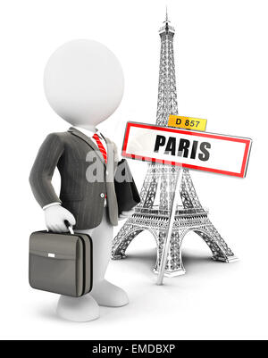 3D weiße Leute Geschäftsmann in Paris, isoliert, weißer Hintergrund, 3d Bild Stockfoto