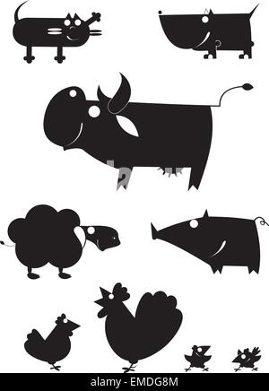 Kunst Bauernhof tierischen Silhouetten Stock Vektor