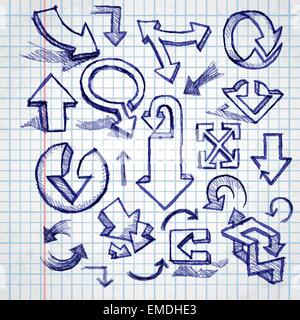 Reihe von Hand gezeichnet Doodle Pfeilen. Stock Vektor