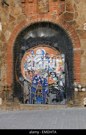 Graffiti und Sticker Barcelona Stockfoto