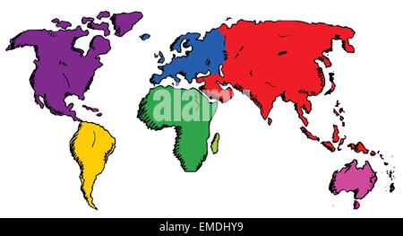 Hand gezeichneten Weltkarte Stock Vektor