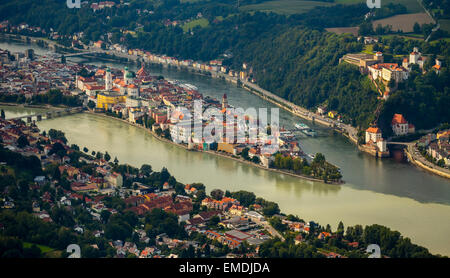 Altstadt von Passau, Zusammenfluss von drei Donau, Inn und Ilz, Passau, untere Bayern, Bayern, Deutschland Stockfoto