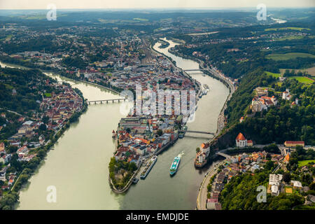 Altstadt von Passau, Veste Oberhaus, Zusammenfluss der drei Flüsse Donau, Inn und Ilz, Passau, Bayern, Niederbayern Stockfoto