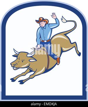 Rodeo Cowboy Bull Riding Cartoon Stock Vektor