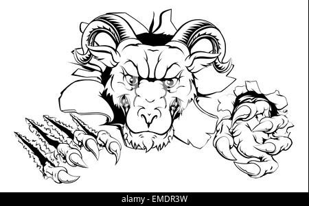 Ein Beispiel für einen Cartoon harten Ram Gesicht Figur aus der Wand reißen Stockfoto