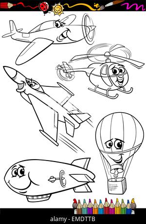 Cartoon Flugzeug set für Malbuch Stock Vektor