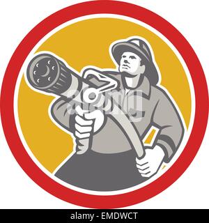 Feuerwehrmann Feuerwehrmann mit dem Ziel Feuer Schlauch Kreis Stock Vektor