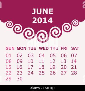 Kalender Juni 2014 mit Spiral-Design - Vektor-illustration Stock Vektor