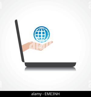 Hand halten, Earth-Symbol kommt von Laptop Bildschirm Lager Vektor Stock Vektor