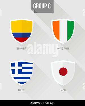 Brasilien Fussball Weltmeisterschaft 2014 Gruppe C Fahnen Stock Vektor