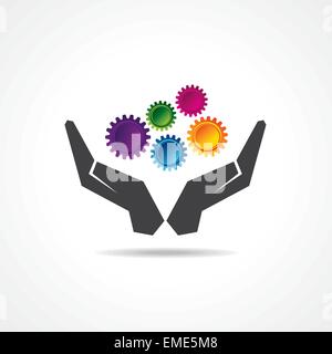 Bunte Zahnräder in Hand Lager Vektor Stock Vektor