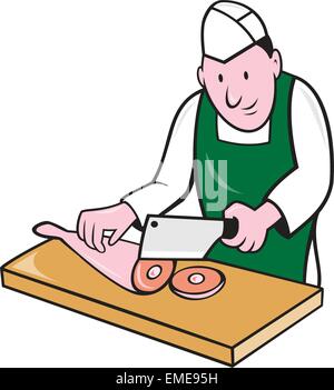 Metzger hacken Fleisch Cartoon Stock Vektor