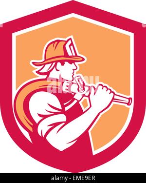 Feuerwehrmann Feuerwehrmann, Feuer Schlauch Schulter Schild Stock Vektor