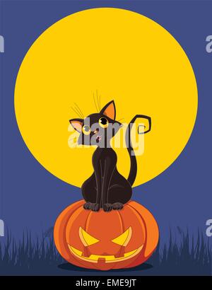 Halloween-Katze auf Kürbis Stock Vektor