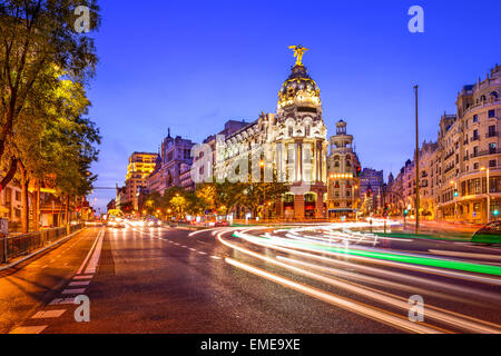 Madrid, Spanien Stadtbild bei Nacht. Stockfoto