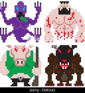 schlimmer Terror Horror Monster Retro-Computer acht Bit Pixel-art Stock Vektor