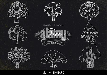 Benutzerdefinierte handgefertigte Baum Symbole festlegen Stock Vektor