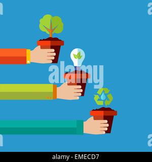 Menschen gehen grüne flache Design-Konzept-Hintergrund Stock Vektor