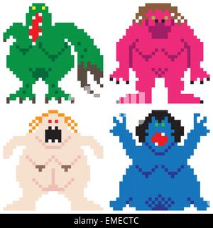 schlimmer Alptraum furchterregende Monster Retro-Computer-Pixel-art Stock Vektor