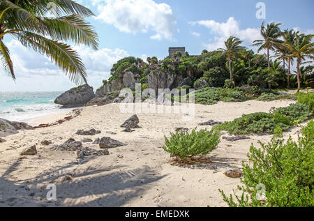 Schildkrötenstrand Tulum Ruinen die Website einer präkolumbischen Maya Maya-Zivilisation ummauerten Stadt Yucatán Halbinsel, Quintana Roo, Mexiko Stockfoto