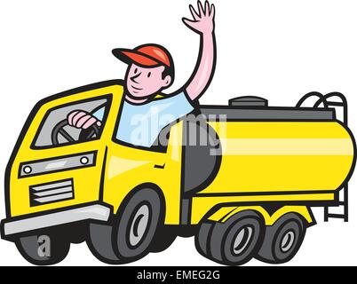 Tanker Truck Driver winken Cartoon Stock Vektor