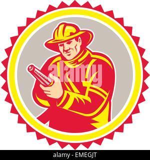 Feuerwehrmann Feuerwehrmann mit dem Ziel Feuer Schlauch Rosette Stock Vektor