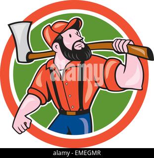 Holzfäller mit Axt Kreis Cartoon Stock Vektor